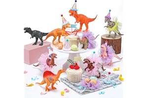 Weysat 27 Pcs Dinosaur Cake Topper Animals Figures Birthday Party Decorations with Mini Hat with Pom Poms Dinosaur Cupcake Toppers Decoration with Mini Skirt and Hat for Animals Themed Party