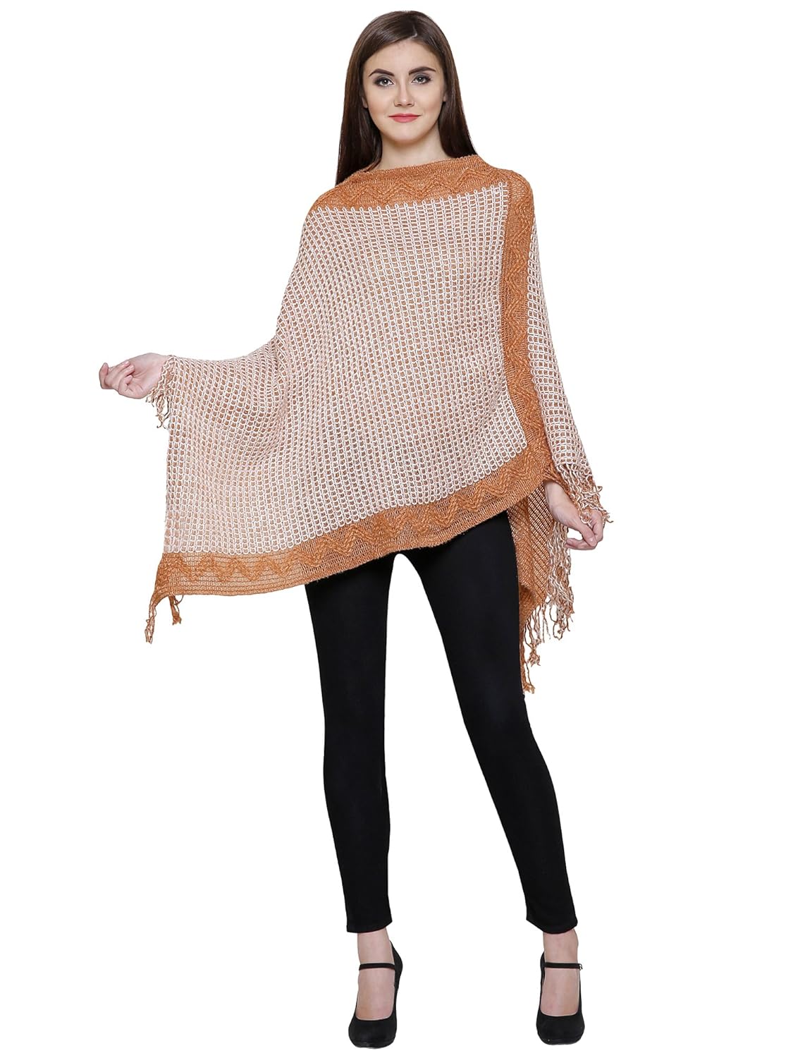 matelco women's woolen long knitted poncho (free size)