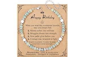 JoycuFF 𝗕𝗶𝗿𝘁𝗵𝗱𝗮𝘆 𝗚𝗶𝗳𝘁𝘀 𝗳𝗼𝗿 𝗪𝗼𝗺𝗲𝗻 Amazonite Moonstone Bracelet, Happy Birthday Present Love Protection Strength Confidence Meaningful Bracelets for Women