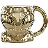MUGNIV Novelty Gold Alien Mug - Cute Coffee Mugs for Women and Funny Coffee Mug for Men, Cool Ceramic Alien Coffee Mug Gift, Surprise Birthday Gift Novelty Coffee Mugs for Hot and Cold Drinks - 17 oz.