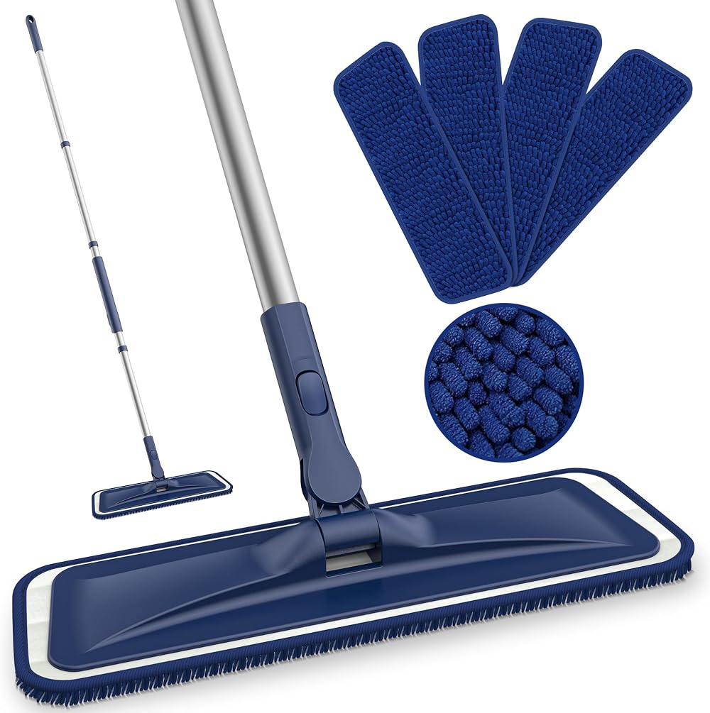 BPAWA Microfibre Floor Mop 150 cm with 4 Reusable Pads 360° Slim Head