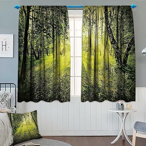 Amazon Com Septsonne Magic Home Decor Window Curtain Drape Freshening Morning Light In Forest In Summer Time Sunset Environment Wilderness Mist Theme Decorative Curtains For Living Room 52 X63 Green Home Kitchen
