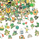 MARFOREVER 120 PCS St. Patrick's Day Charms, Green Shamrock Charms for Jewelry Making, Assorted Gold Enamel Irish Hat Coins Beer Gnome Charm Pendants for Bracelet Necklace Earrings Making Supplies
