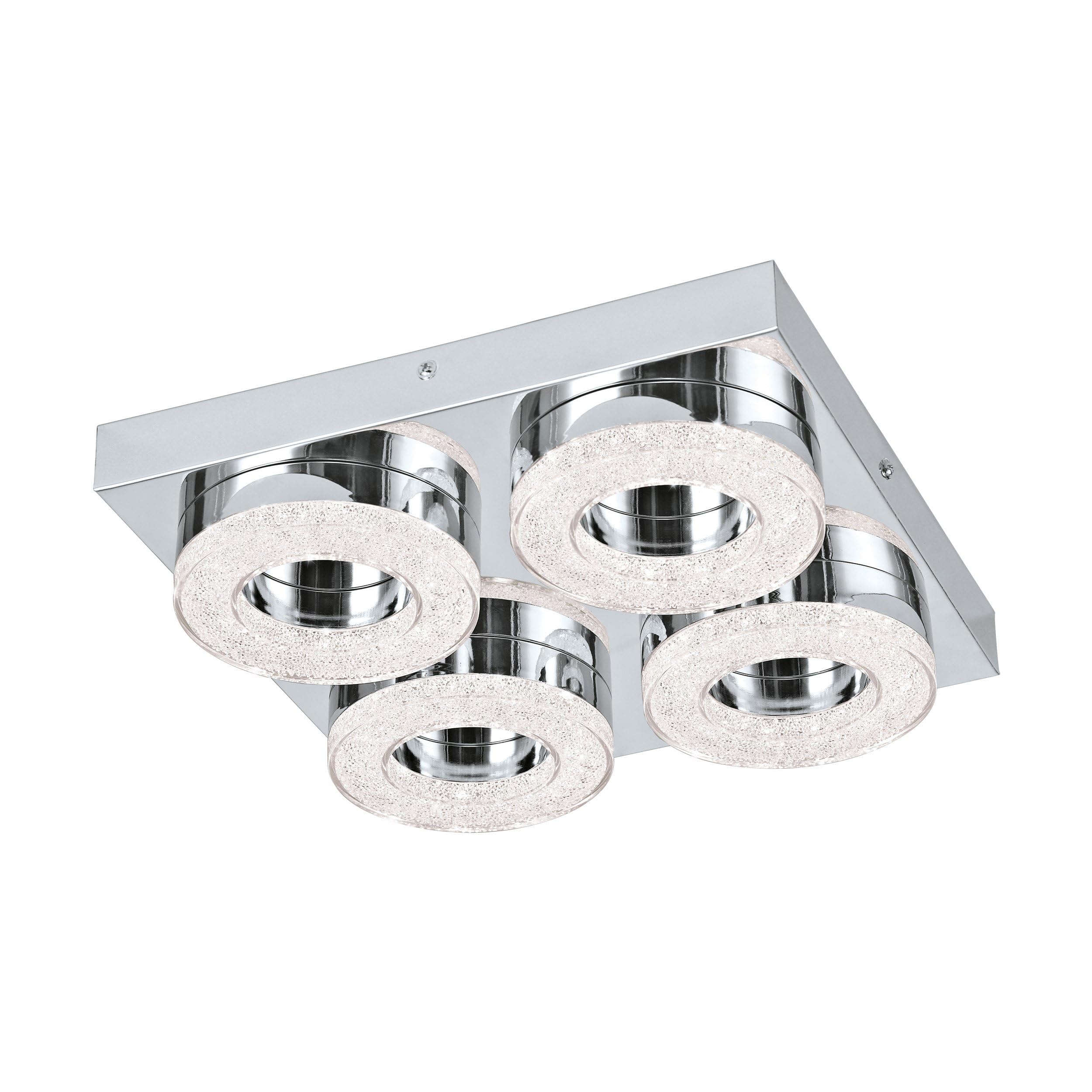 EGLO Fradelo LED Ceiling Light, 4-Bulb Ceiling Light, Modern, Living Room Lamp Made of Metal and Plastic in Chrome, Crystal in Clear, Bedroom Lamp, Round, LEDs Warm White, L x W 28 cm