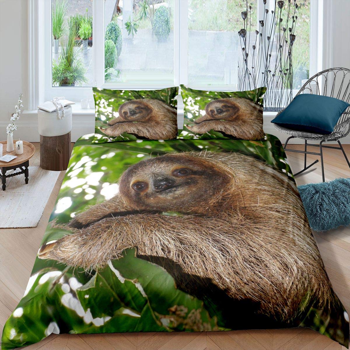 Sloth Duvet Cover Cute Sloth Bedding Set Jungle Wild Animal Comforter Cover for Boys Girls Kids Nature Lightweight Bedspread Cover King Size