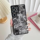 XIZYO for Samsung Galaxy S25 Ultra Case, Floral Rose Cute Phone Case for Women Girls Aesthetic Pattern Print Slim TPU Bumper Cover Shockproof Protective Cover for S25 Ultra, Black