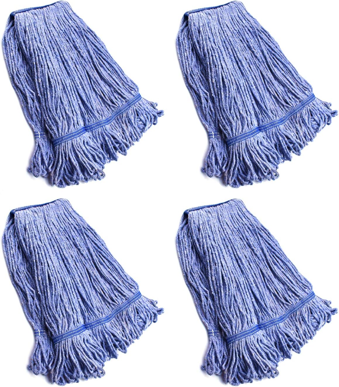 String Mop Heads Replacement Heavy Duty Commercial Grade Blue Cotton Looped End Wet Industrial Cleaning Mop Head Refills (4, Large): Health & Personal Care