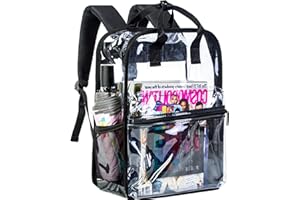 FTJCF Clear Backpack, Stadium Approved Transparent Bookbag for Men, Heavy Duty PVC See Through Backpack - Black