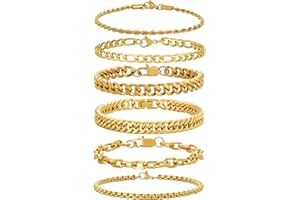 XIANNVXI 6 Pcs Stainless Steel Bracelets for Men Women Cuban Link Bracelet Rope Paperclip Chain Bracelets Set 7.5/8.3/9 Inches Mens Metal Bracelets