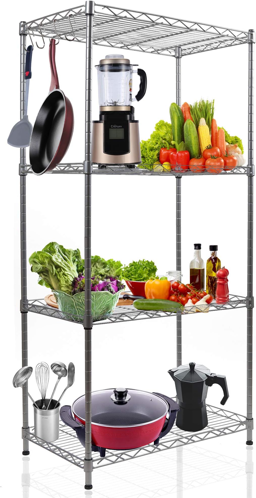 Sol brothers Wire Shelving Unit, 4-Shelf Metal Storage Rack Heavy Duty Organizer Perfect for Pantry Closet Kitchen Laundry 23.2โWx13.6โDx48.4โH (Big Grey)