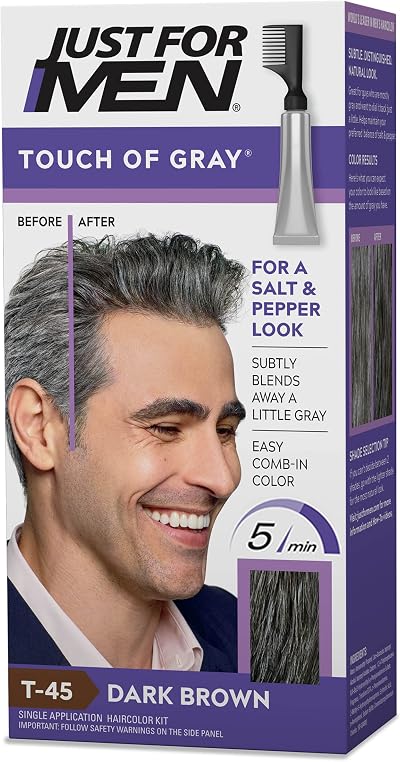 Just For Men Touch of Gray Hair Coloring T-45 Dark Brown Comb Applicator Salt