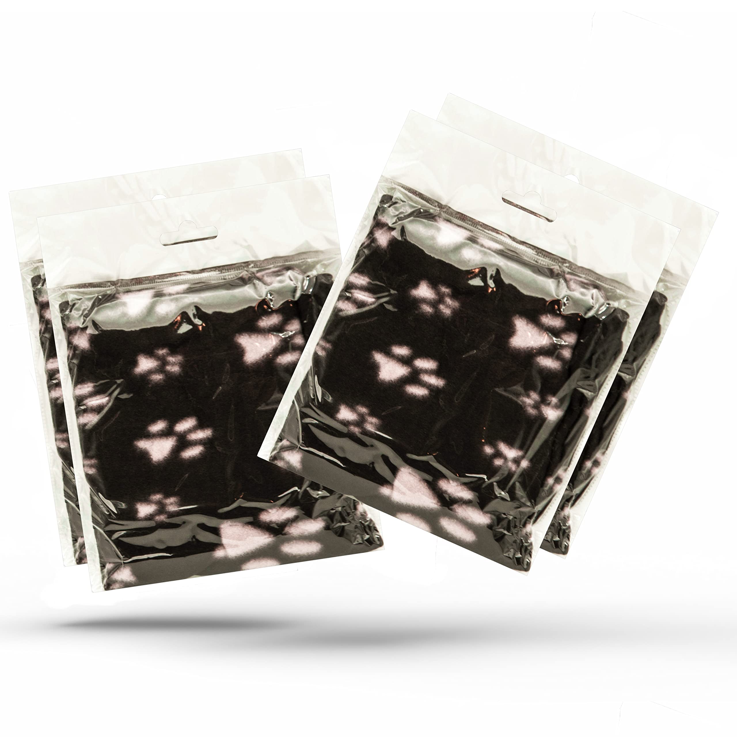 4 X Dog Blankets Washable With Paw Prints Dog Blanket | Cat Blanket | Soft Warm Dog Fleece Animals Pet Blanket Puppy Blanket Bed Travel Pack (Black, 70cm X 73cm (Pack of 4))