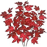 3Pcs Fall Decor Artificial Maple Leaves Branches Fake Fall Leaves Stems Plants Faux Maple Shrubs Leaf Bushes for Home Kitchen Decor Autumn Thanksgiving Fireplace Festival Party Decorations Light Red