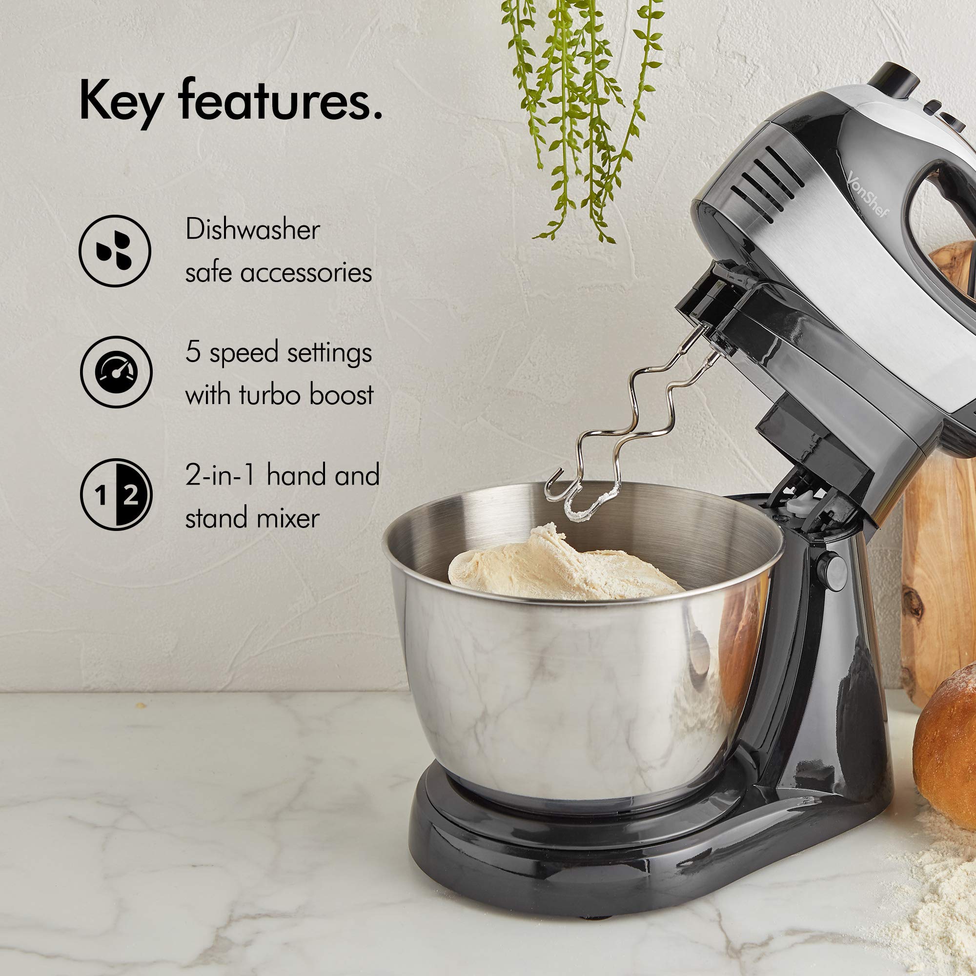vonshef 400w black hand mixer