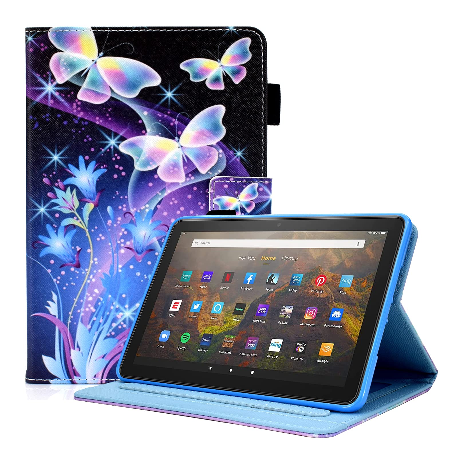 Ausmix PU Leather Slim Folio Stand Case for Fire HD 10 & HD 10 Plus (2023/2021 Release), Cute Butterfly: Tablet Case, Protecting the tablet, Viewing content hands-free, Carrying essentials on the go