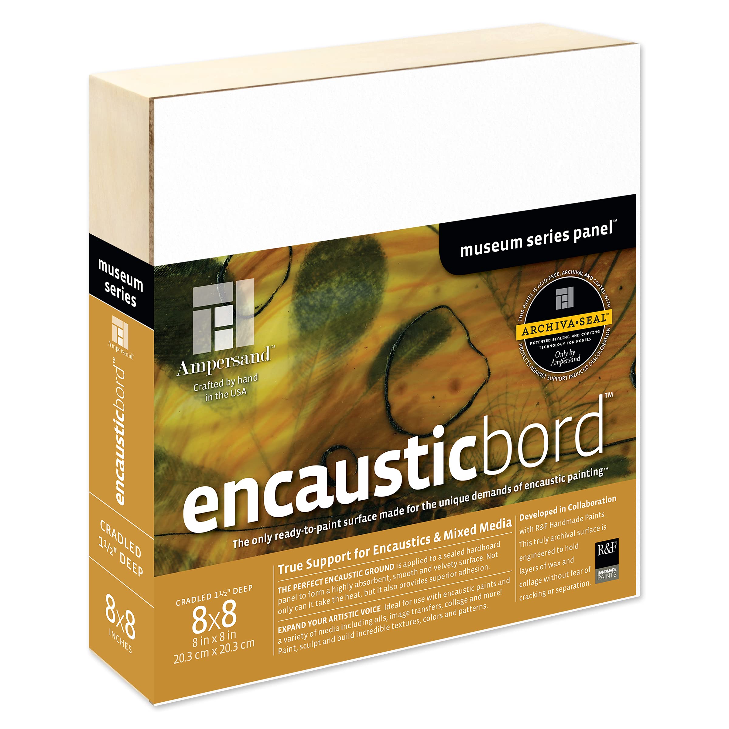 Ampersand Art Supply Wood Painting Panel: Museum Series Encausticbord, 1.5 Inch Cradle, 8x8