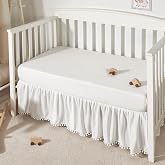 TILLYOU Baby Crib Skirt Girls Boys, Ruffled Bed Skirt with Pompoms, 28&rdquo;x 52&rdquo;, 14'' Drop, White