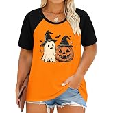 NQIQO Halloween Shirts for Women Plus Size Spooky Season Raglan Sleeve Tees | 2XL-5XL,Soft Fabric,Lightweight,Vibrant Parttern