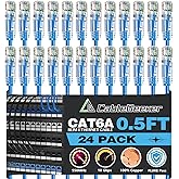 CableGeeker Patch Cables Cat6a 0.5ft (24 Pack) Slim, Cat6 Ethernet Patch Cable 10G Support, Snagless RJ45 Cat 6 Patch Cable for Patch Panel to Switch, Flexible Network Cable - 0.5 Feet Blue