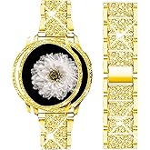 Mosonio Compatible with Samsung Galaxy Watch FE 2024 40mm/Galaxy Watch 5 Band 40mm 44mm/ Galaxy Watch 4 Band 40mm 44mm with Protective Cover Case, 20mm Bling Metal Galaxy Watch Band for Women (Silver, Black, Rose Pink, Rose Gold, Colorful, Starlight)