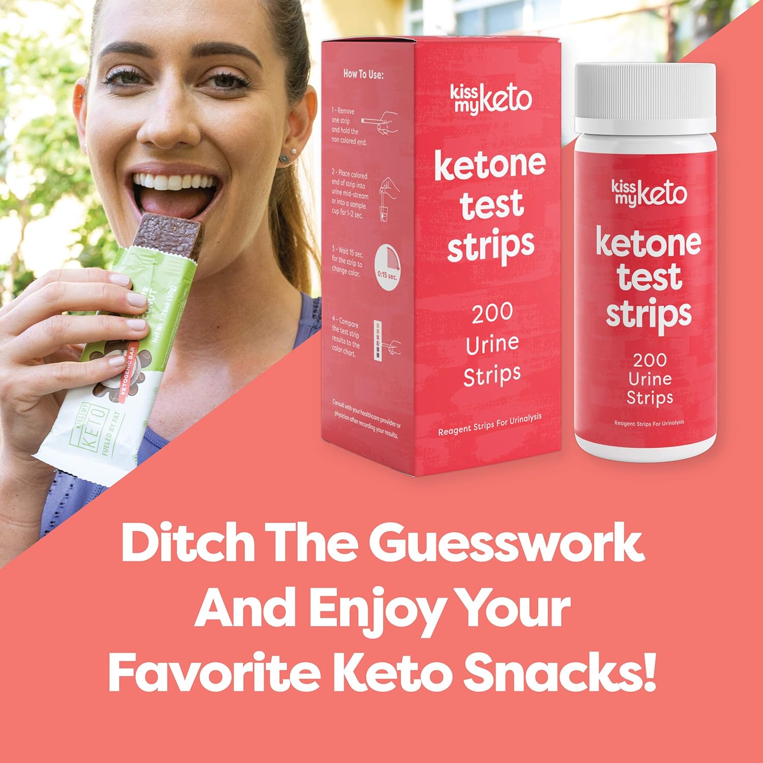 Kiss My Keto Strips — 200 Ketosis Test Strips for Low Carb Diets | Extra Long, Medical Grade Keto Urine Testing Strips | Keto Sticks for Ketone Urinalysis — Accurately Measure & Monitor Ketone Levels: Health & Personal Care