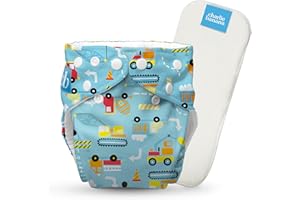 Charlie Banana Cloth Diapers, Reusable, Washable, Adjustable One Size Diaper, for Babies and Toddlers, with Absorbent Insert - Construction, 1 Pack