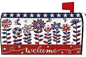 HARETU 4th of July Flowers Mailbox Cover 21x18 Inch, Independence Day Floral Post Letter Box Covers, American Flag Patriotic Magnetic Waterproof Mail Wraps for Outdoor Yard Garden Standard Mailbox Decor