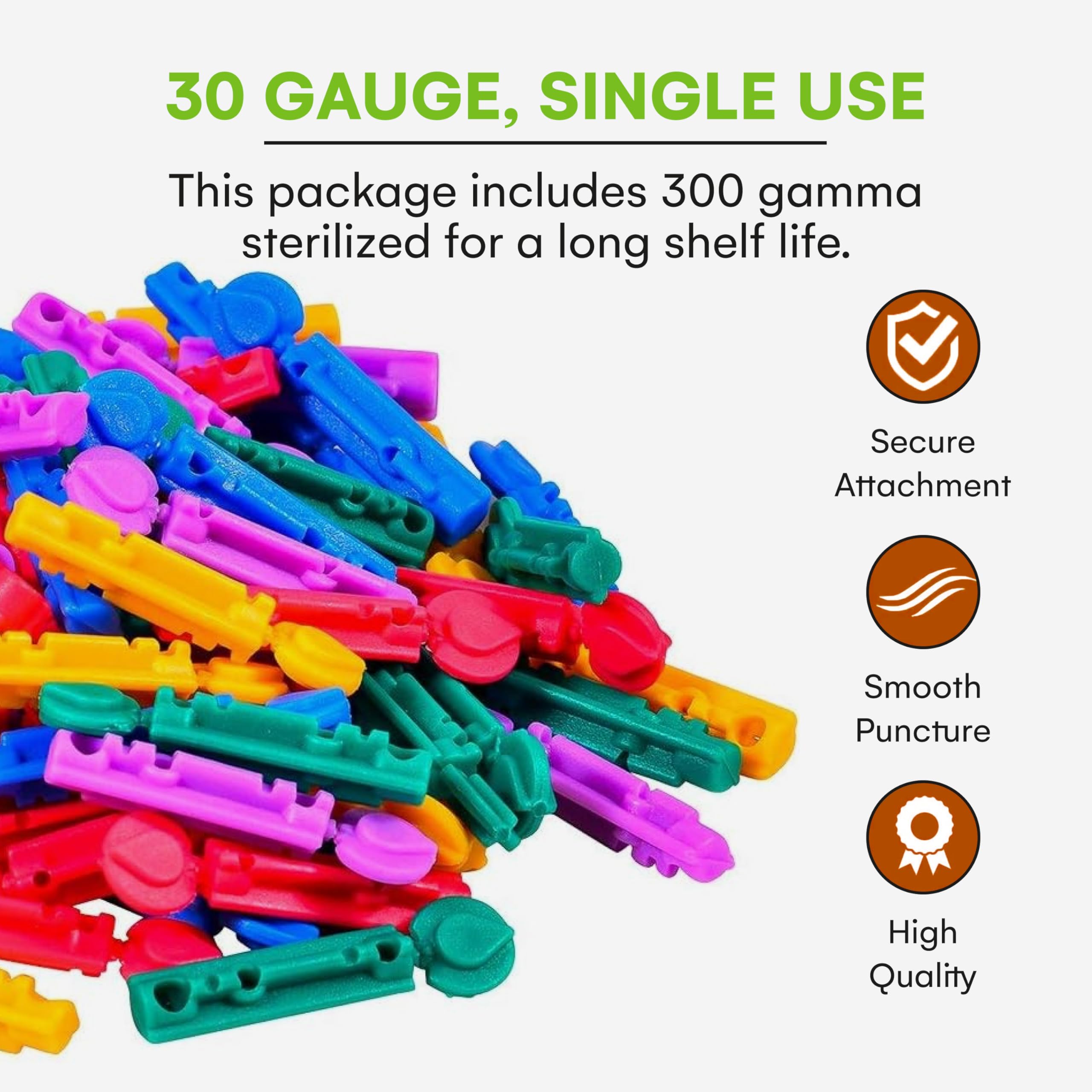 Lancets for Diabetes Testing - 30 Gauge Diabetic Lancets for Blood Testing and Glucose Testing - Fits Most Lancing Devices - Sterile, Single Use 30g Blood Sugar Lancets - Multicolored - 300 count