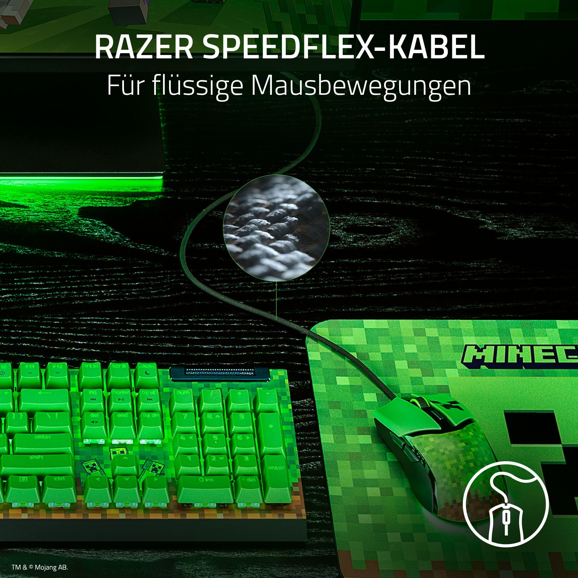 Razer Cobra Minecraft Edition - Leichte kabelgebundene Gaming-Maus - 8500 DPI Sensor (58g, optische Mausschalter 3th Gen, Chroma-Beleuchtung mit Gradient Underglow, Speedflex-Kabel) Minecraft 7