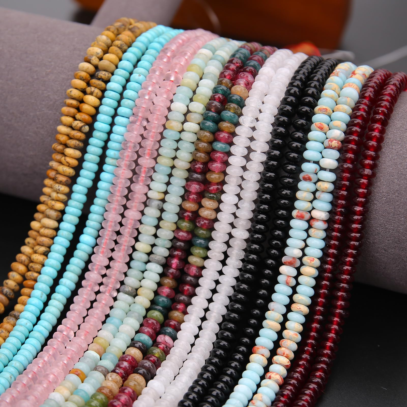 BONNY BOXX 1 Strand (150PCs) Natural 2 * 4mm Mix Colors Rondelle Beads, Natural Abacus Disk Stone Beads Loose Spacer Gemstone for DIY Bracelet Necklace Jewelry Making