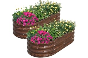 SnugNiture Galvanized Raised Garden Bed Outdoor, 2 Pcs 4x2x1ft Oval Metal Planter Box for Planting Plants Vegetables, Brown