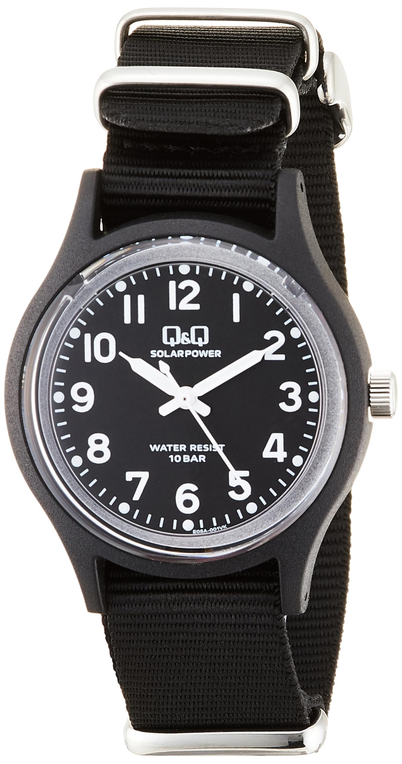 Reloj de Pulsera Solar Analógico Citizen Q&Q, Resistente al Agua 10 ATM, Correa de Nylon, negro, Clásico