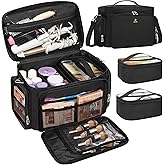 TANTO Large Makeup Bag, Makeup Artist Bag Professional Cosmetic Bags with 2 Pouches & Detachable Dividers Travel Makeup Train Case Portable Makeup Brush Bag Organizer Storage with Shoulder Strap