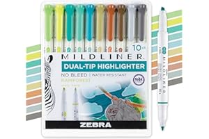 Zebra Pen Mildliner Dual-Tip Highlighter Set, Broad and Fine Tips, No Bleed, Ideal for Bible Highlighting, Giftable Art Supplies and Teacher Gifts, Assorted Rainforest Ink Colors, 10-Pack (78401)
