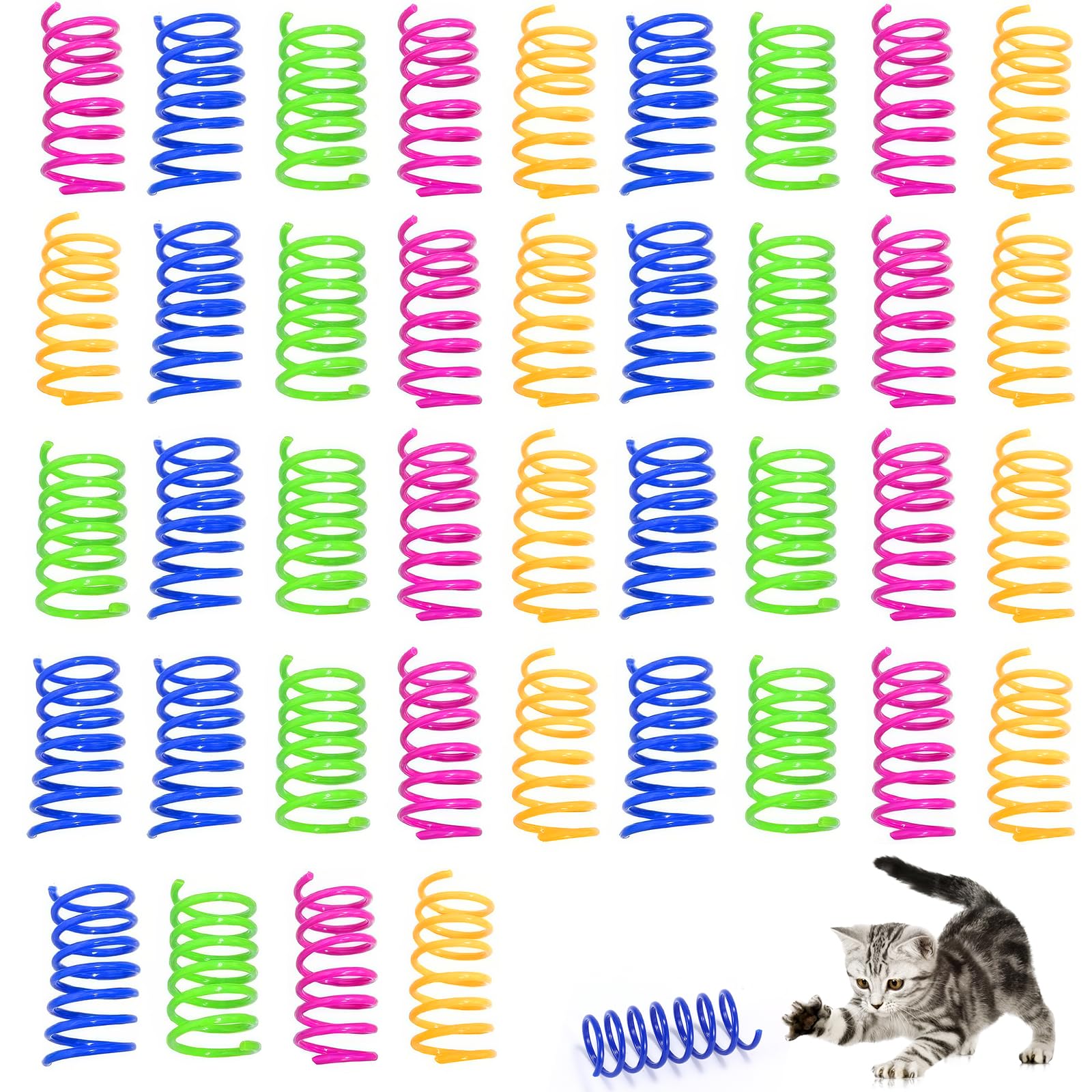 OUZHOU Cat Springs, 40Pcs Colourful Interactive Cat Spring Toys, BPA Free Plastic Coil Spring Kitten Toy, Interactive Pet Toys for Cats to Keep Fit Swatting Biting