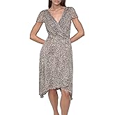 DKNY Womens Flutter Sleeve Surplice Tie Fit & Flare Midi Dress