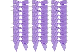 AIMUDI Lavender Satin Ribbon Twist Tie Bows 3.5" Purple Pretied Bows Premade Craft Bows for Treat Bags Cake Pop Gift Wrapping Basket Wedding Favors Cookie Candy Bagging Baby Shower - 50 Counts