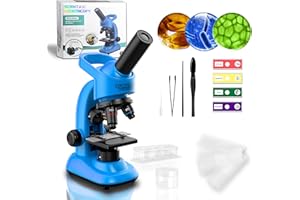 DOUBLE CC Kids Microscope,40-1600x Microscope Kit for Kids Beginners Children,STEM Kit,Prepared Slides,LED Light and Configured Various Operating Tools- Science Experiment Toy for Kids Ages 6-12