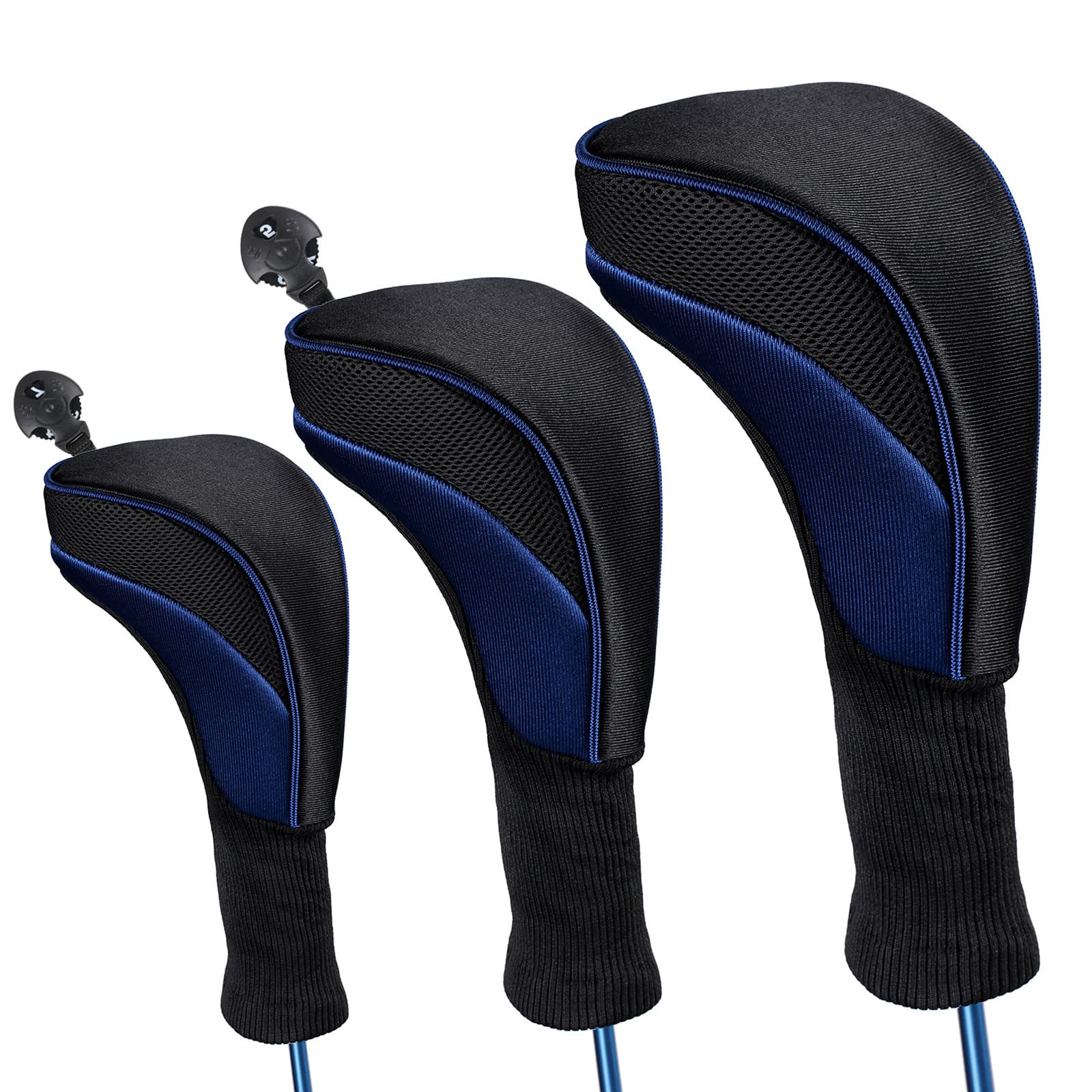 Trendbox Golf Head Cover, 3pc Set Golf Wood Club Headcovers with Interchangeable No. Tag Novelty Durable Protective Case Fit Woods Clubs, Blue