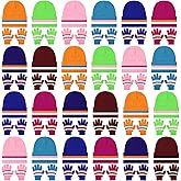 Funtery 48Pcs Kids Winter Beanie and Gloves Set Bulk Pack Knit Hat Unisex Magic Gloves Pack Winter Gift for Boy Girl Donation