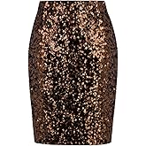 Vijiv Women's Sequin Skirt Midi High Waist Elegant Stretchy Sparkle Side Slit Pencil Skirt Party Cocktail