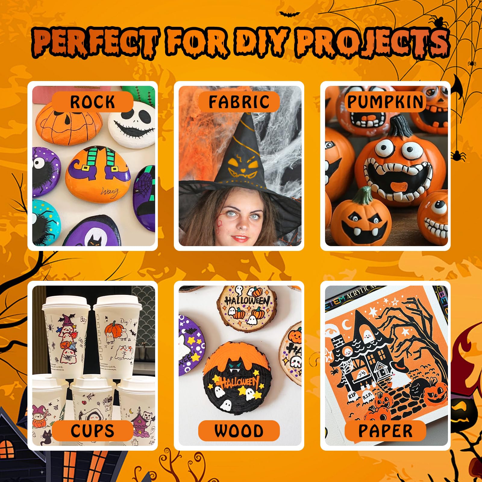 Betem 24 Colors Dual Tip Acrylic Paint Pens Markers, Premium Acrylic Paint Pens for Halloween Decorations, Wood, Canvas, Stone, Rock Painting, Glass, Ceramic Surfaces, Pumpkin Painting Kit DIY Crafts