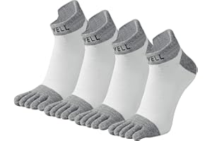VWELL Cotton Toe Socks Five Finger Socks No Show Crew Athletic Running Socks 4 Pairs,Size 7-11
