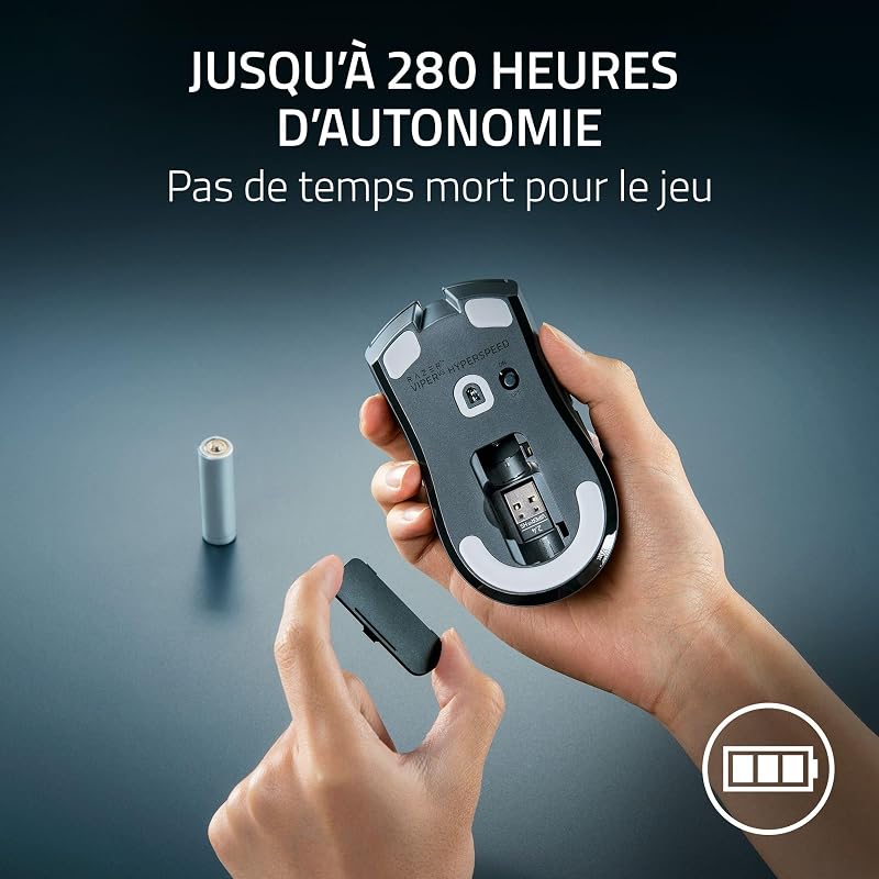 Viper V3 HyperSpeed - Souris sans fil pour l’Esport - Capteur optique 30K Focus Pro (Jusqu’à 280 Heures d’Autonomie, Switches Mécaniques de 2e gen, Polling Rate Réel de 4000 Hz) Noir