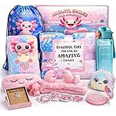 Axolotl Gift Set for Girls - Cute Axolotl-Themed Toy Box with Fluffy Diary, Stickers,Pen, Crocheted Stuffed Animal, Pink Purse, Necklace, Keychain, and More Axolotl Stuff - Birthday Gifts for Kids