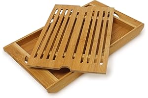 Relaxdays Bamboo Bread Cutting Board + Removable Crumb Catcher, Brown
