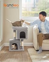Feandrea Cat Tree Tower 67 cm S Large Perch 2 Caves Scratching Post Light Grey view 2