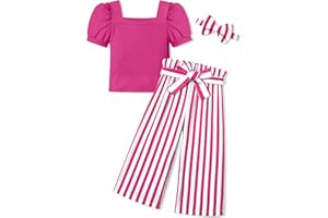 CRISONE Toddler Girl Clothes Square Neck Puff Sleeve Tops + Wide Leg Pants + Headband 3pcs Spring Summer Girl Outfits