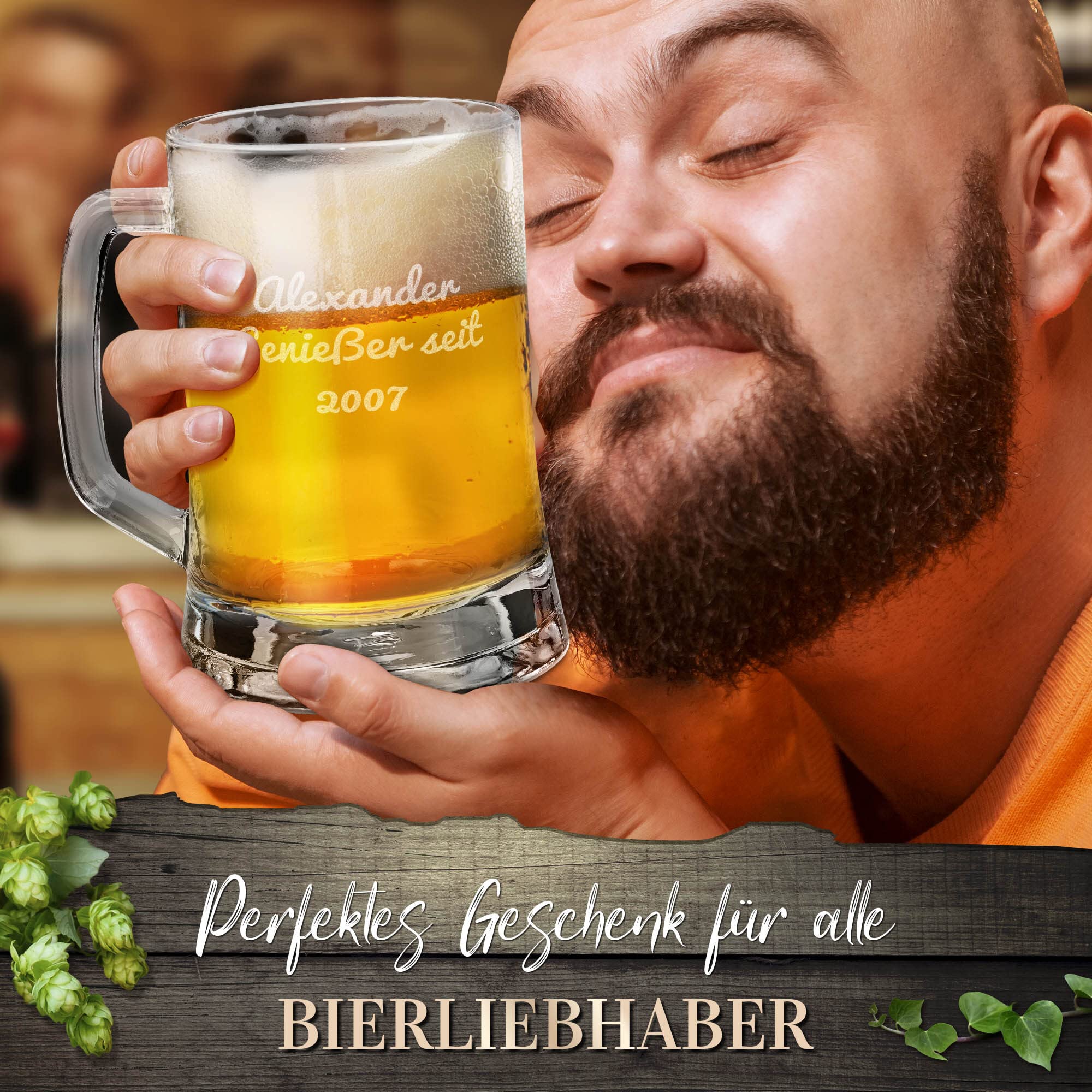 Print Royal PR Bierglas mit Gravur - mit Name oder Text - Personalisiertes Geschenk für Biertrinker, Bier Geschenke, graviertes Bierglas Gravur, Weihnachten | Lasergravur, mit Henkel, 450 ml 5