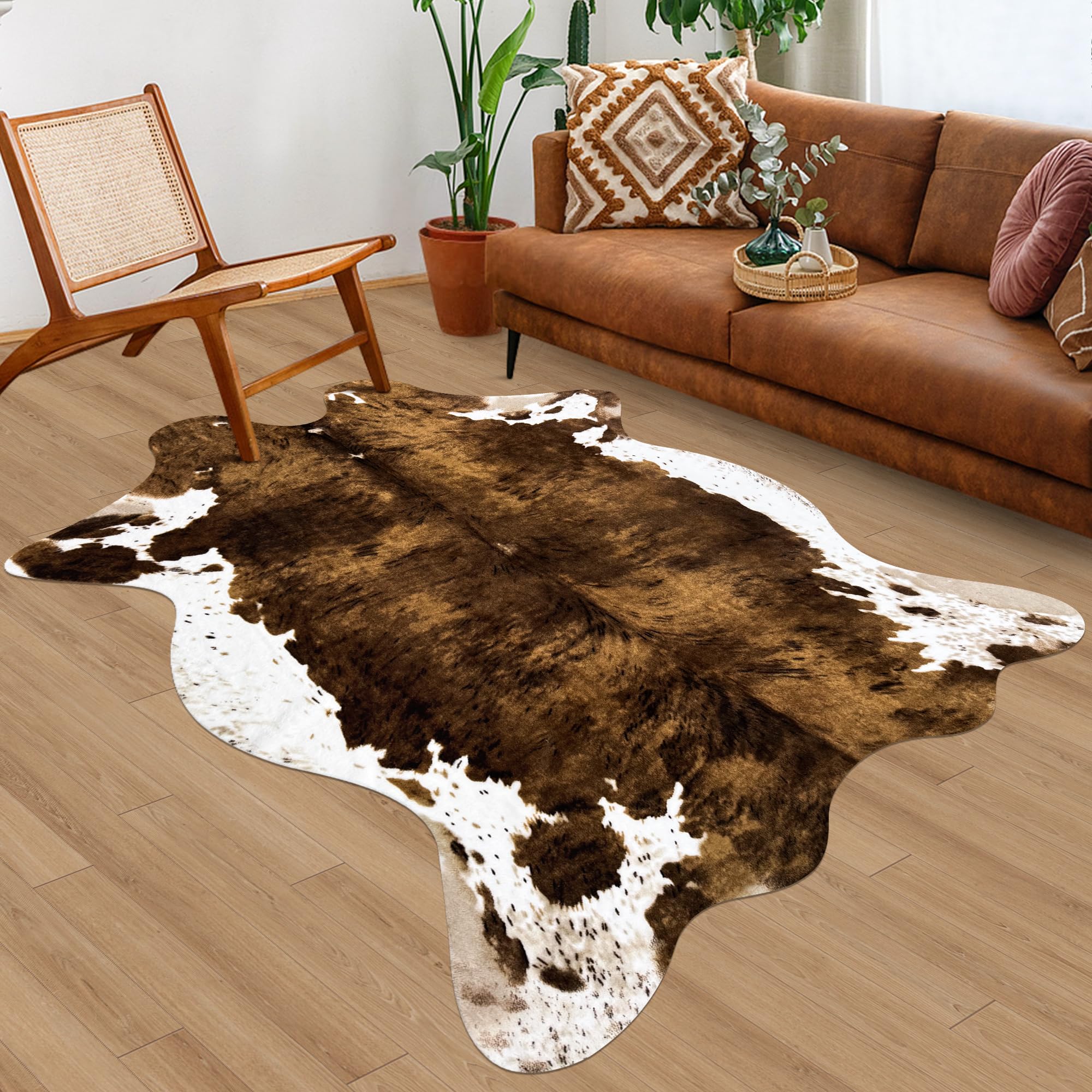 Aoczes Large Faux Cowhide Rug 4.6x5.2ft Cow Print Rug Faux Animal Print ...